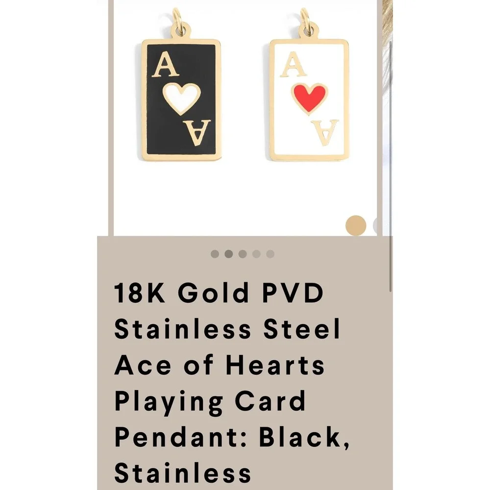 Ace of Hearts Playing Card Pendant‎ Unisex OS Black New 18K Gold PVD